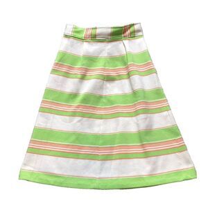 VTG‎ A-Lined Skirt Womens 25x23.5 Green Peach Striped Flat Front Casual 60s 70s
